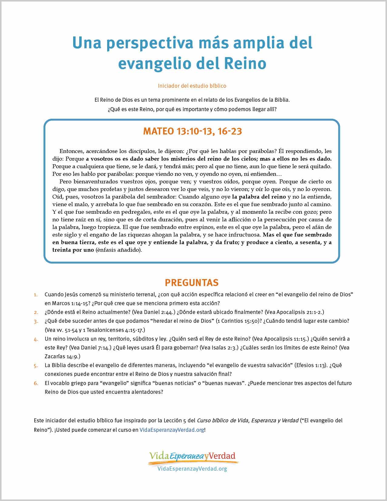 Una perspectiva más amplia del evangelio del Reino