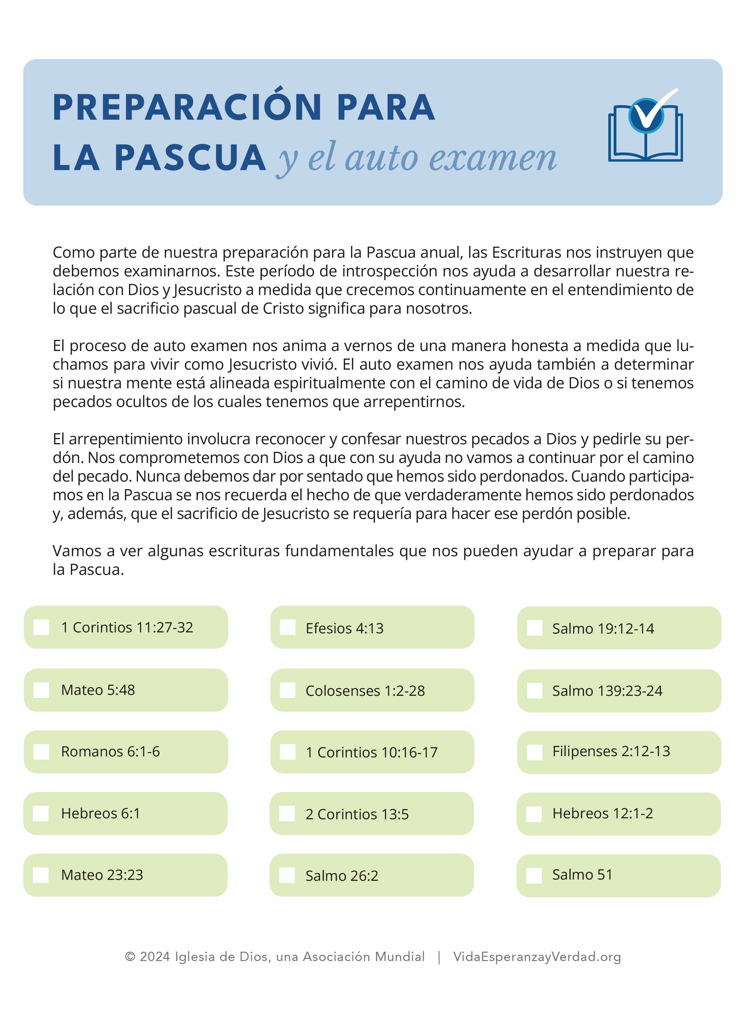 Preparación para la Pascua y el auto examen