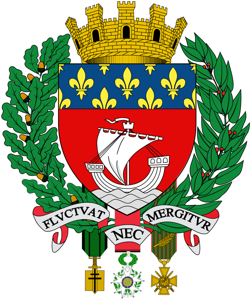 Escudo de armas de la ciudad de Par&iacute;s con el lema Fluctuat Nec Mergitur.
